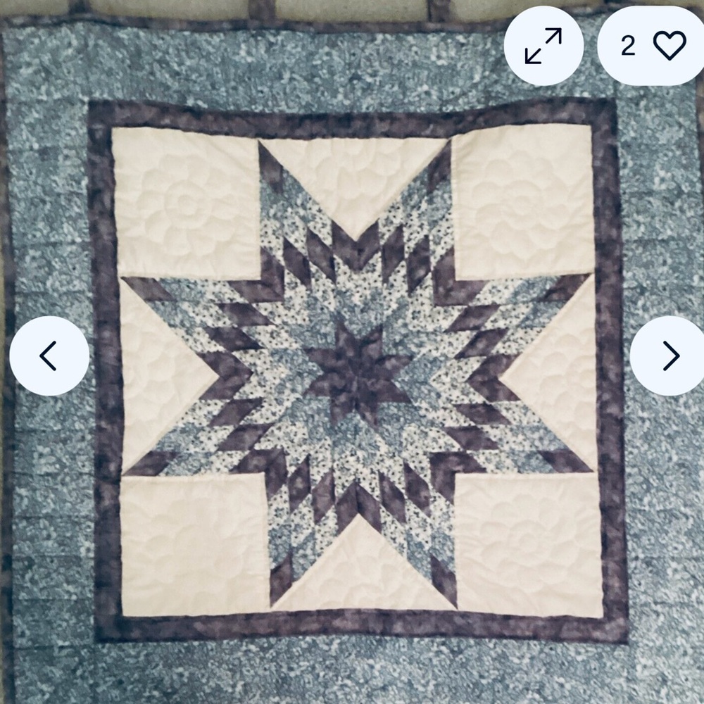 Elegant Lone Star Pattern Quilt Wall Hanging - Cream and Blue